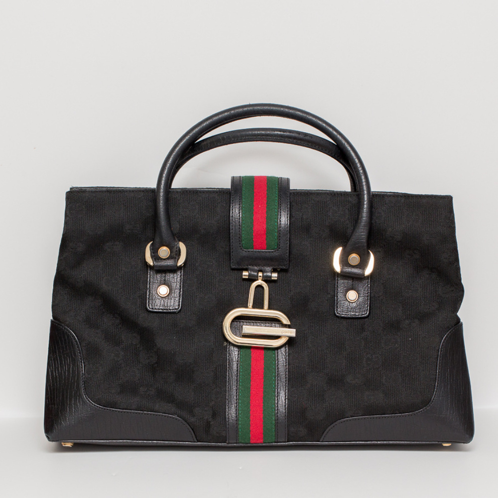 Vintage GUCCI  GG Monogram Leather Trim Tote